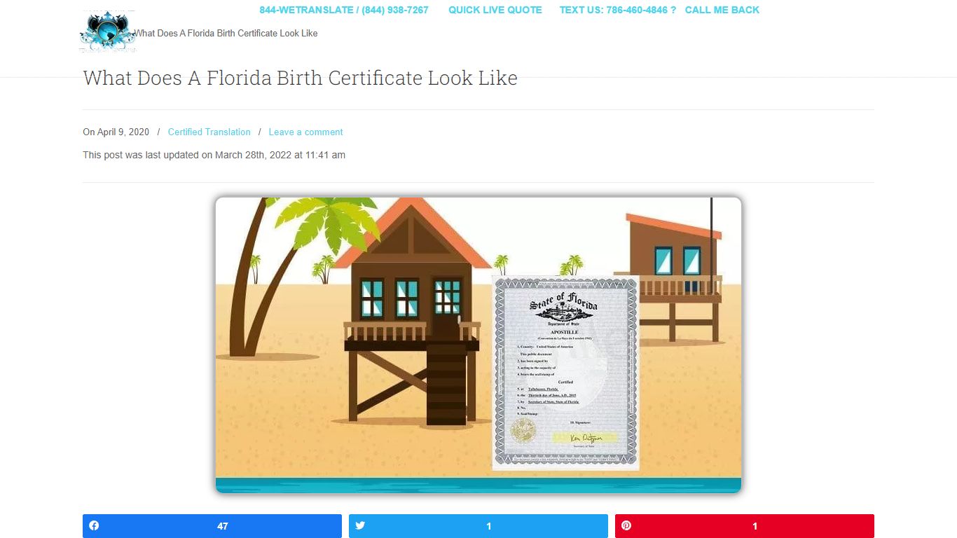 How a Florida Birth Certificate Look Like - Universal Translation Services